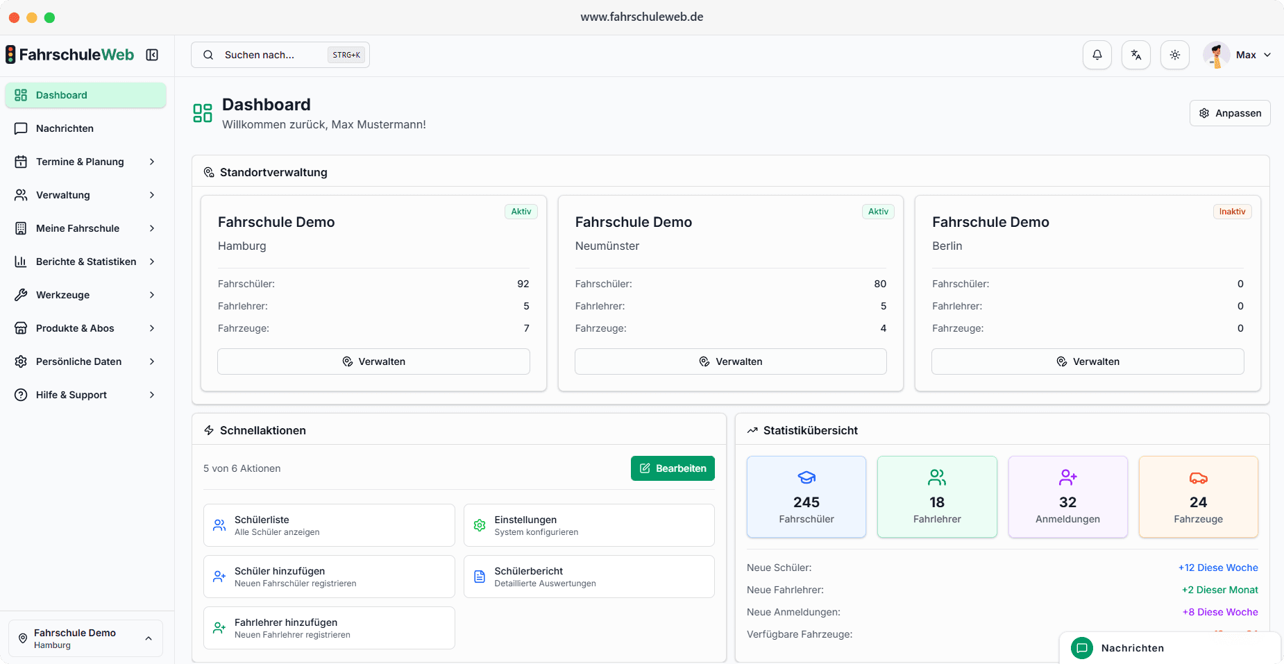 FahrschuleWeb Dashboard