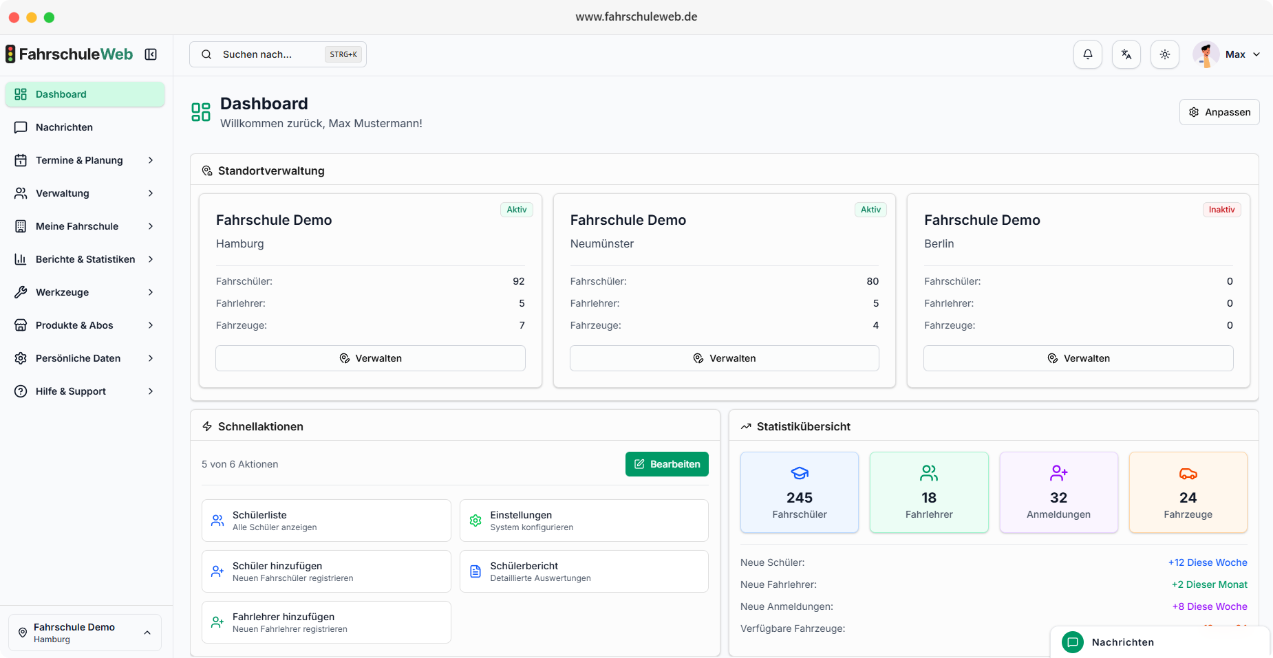 FahrschuleWeb – Dashboard